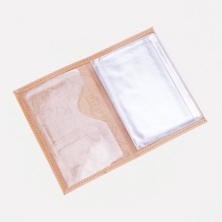 Обложка для автодокументов, нат. кожа "АВТО" бежевый