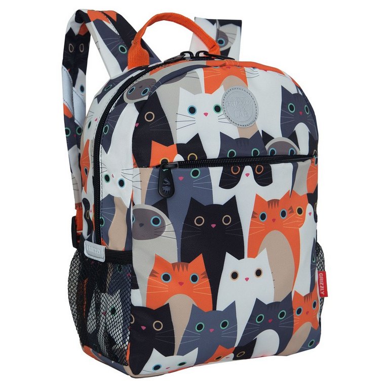 Рюкзак детский для девочки Grizzly "Котики рыжие" 22*28*10 см, серый