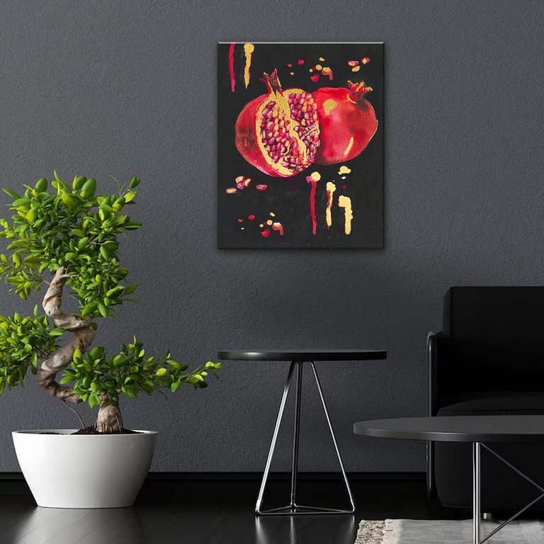 Роспись по номерам (холст) 40*50см черный с поталью "Сочный гранат" (основа+акрил.кр+кисти) 18цв.