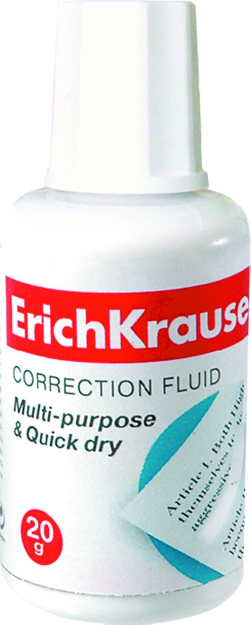 Коррект. жидкость Erich Krause Extra (20 мл) с кисточкой, быстросохнущая (мет.шарик)