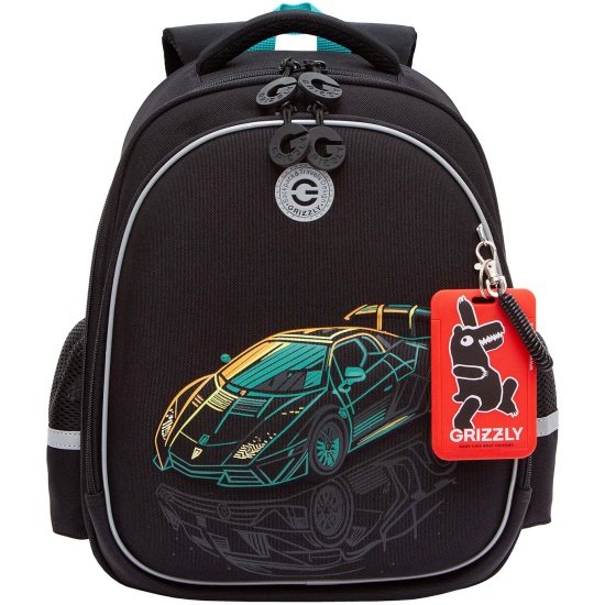 Рюкзак каркасный для мальчика Grizzly 28*36*20 см., черный/бирюзовый