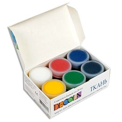 Краски акриловые по ткани  6 цв. по 20мл. Декола
