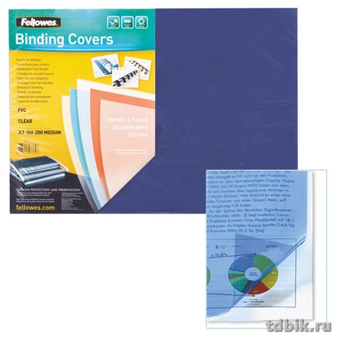 Обложки А4 прозрачные бесцветные 200 мкм (100 шт) Fellowes "Transparent"