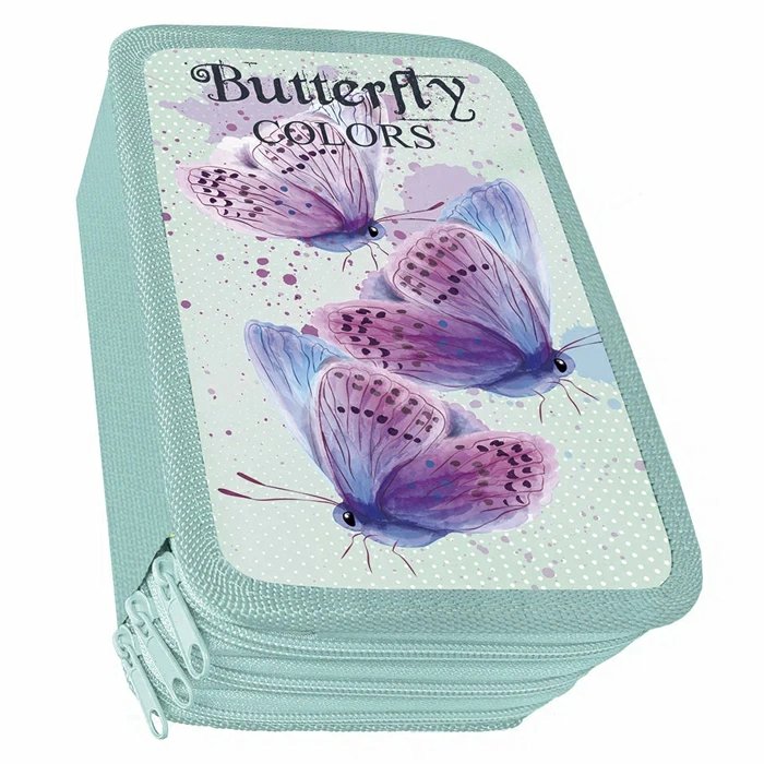 Пенал 3 отд. для девочки Darvish "Butterfly colors" 190*105 (ткань, ламинир.картон)