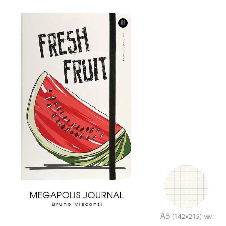 Блокнот А5 100л., 148*210 мм, обложка на резинке, ляссе "Megapolis JOURNAL. FRESH & FRUITY"