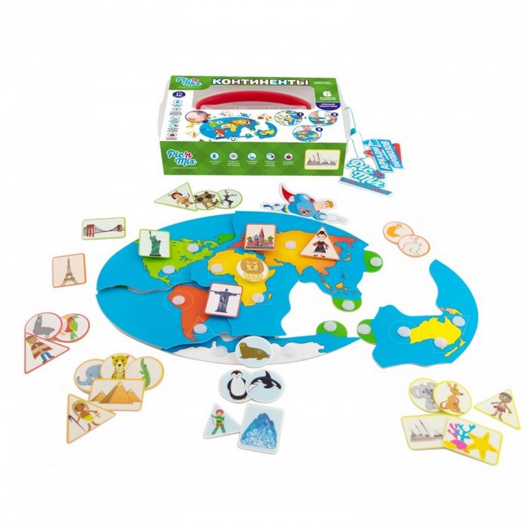 Игра обучающая Окружающий мир с липучками .1+ "Континенты Аркадий Паровозов" Pic'nMix