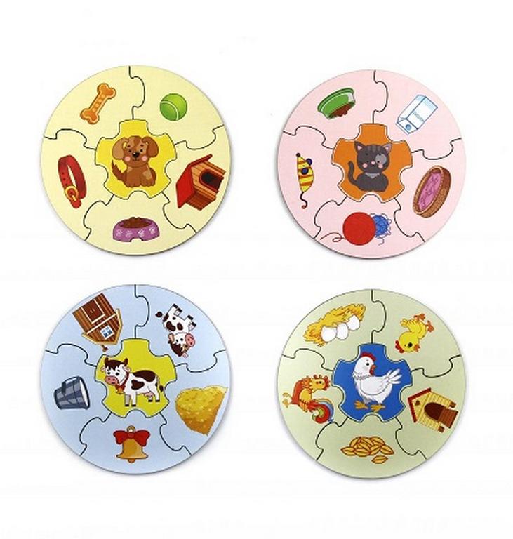 Пазлы деревянные  "Круглые. Домашние животные" WOODLENDTOYS