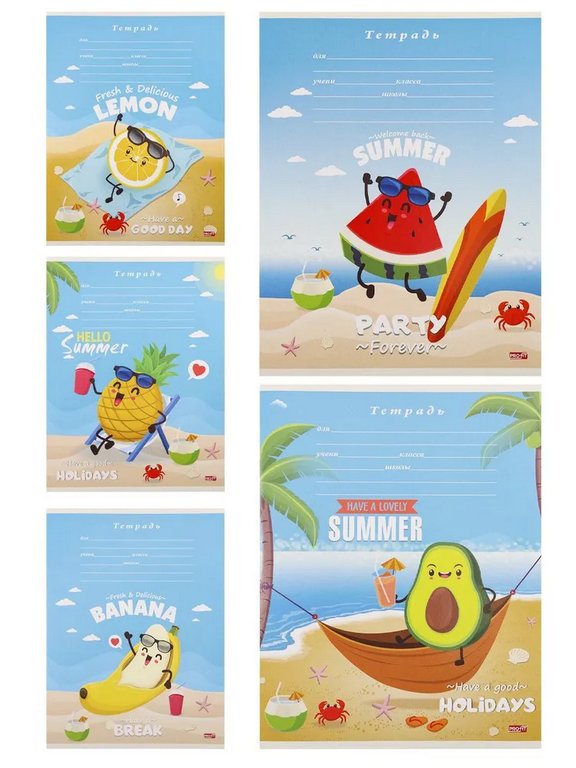 Тетрадь 12 лист кл. А5 Profit "ФРУКТОВЫЙ ОТДЫХ" 5 видов