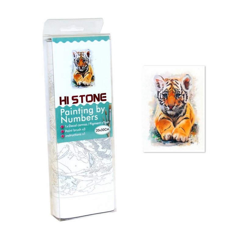 Роспись по номерам (холст) 20*30см "Тигренок" (основа, краски, кисти)