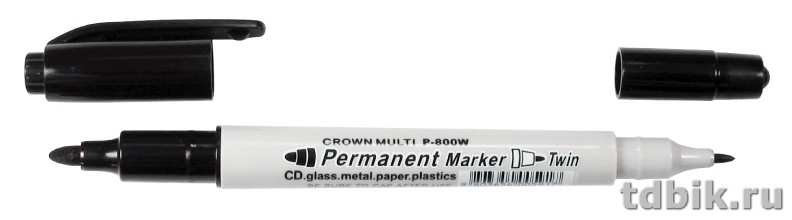 Маркер перманентный   двусторонний 2-4 мм Crown круглый, черный