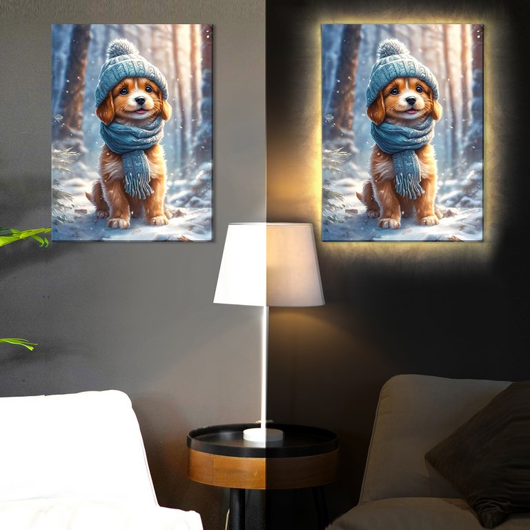 Роспись по номерам (холст) 40*50см "Щенок на прогулке" (основа+краски+кисти) 23цв., LED подсветка