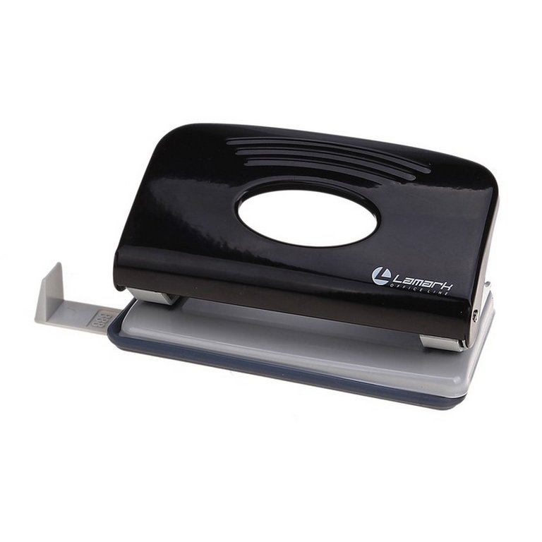 Дырокол до 10л метал. Lamark "Mettallic" с линейкой, черный