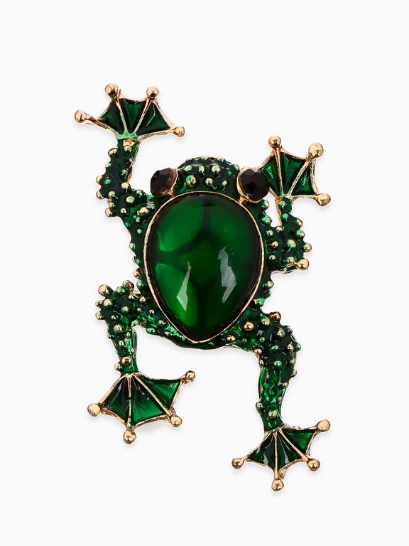 Брошь металл "Лягушка" зелёная в золоте