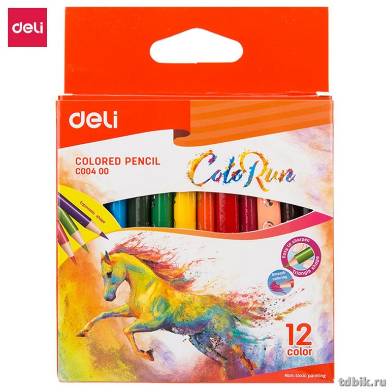 Набор карандашей  12 цв.  короткие трехгранные Deli ColoRun