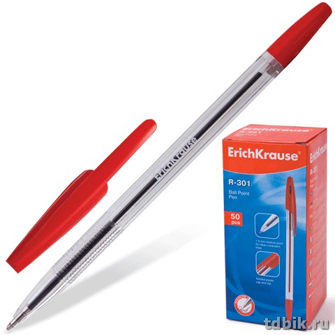 Ручка шариковая ErichKrause R-301 Classic Stick 1,0мм красная (стерж.140мм, линия 0,5мм)
