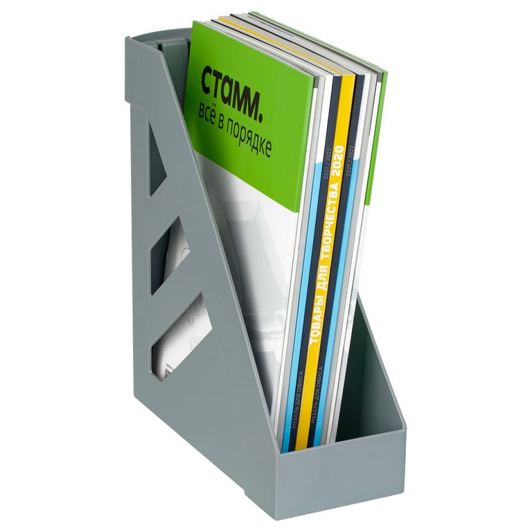 Лоток вертикальный 100 мм Стамм Стандарт с карманом, серый