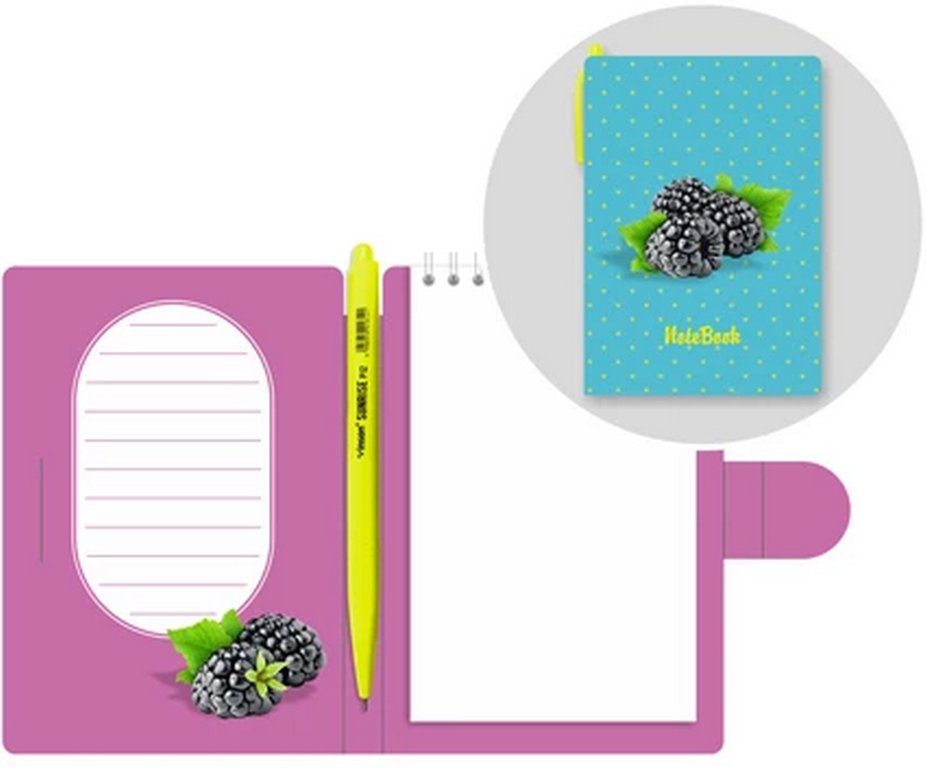 Блокнот А6  50л., 105*150 мм, LAMARK +ручка, "Ежевичка", авт.ручка OilPen, вн.блок на спирали