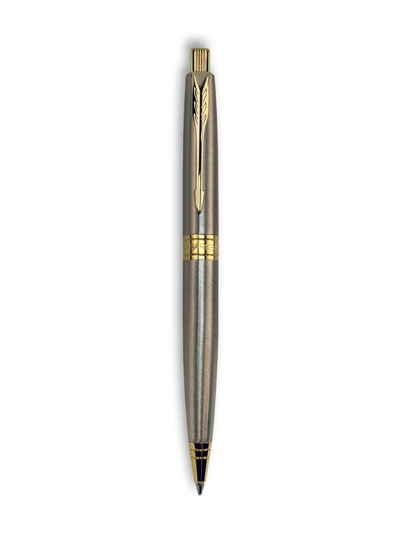 Ручка шариковая Parker Aster Brushed Metal GT, синяя 1.0мм, кнопоч., подар.упак