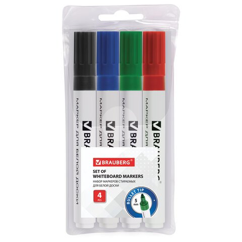 Набор маркеров для доски  4шт Brauberg 5мм круглые (водные)