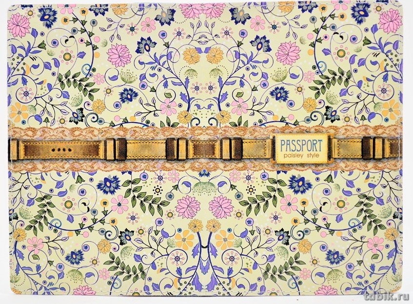 Обложка для паспорта "Цветочный узор на бежевом"  из кожи 13,2*18,6