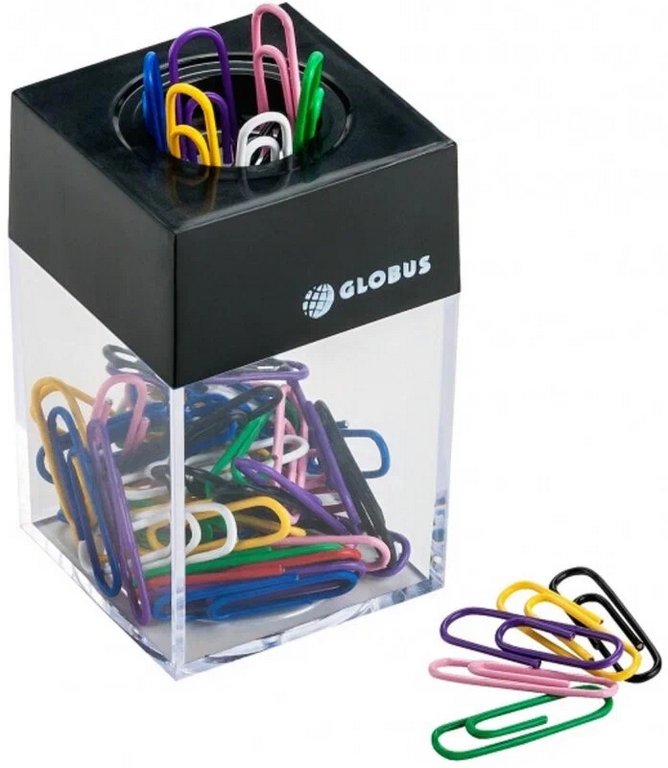 Диспенсер для скрепок магнитный + 50 цветных скрепок, цвет прозрачный ДМ-28П-50 GLOBUS