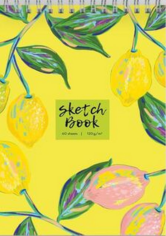 Скетчбук 210*297 мм, 60л. на спирали, тв. обл. "Лимоны" 120г/м