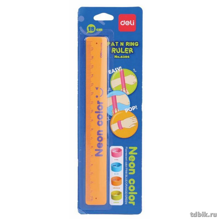 Линейка 18 см. пласт. гибкая/браслет  Deli, цв. ассорти