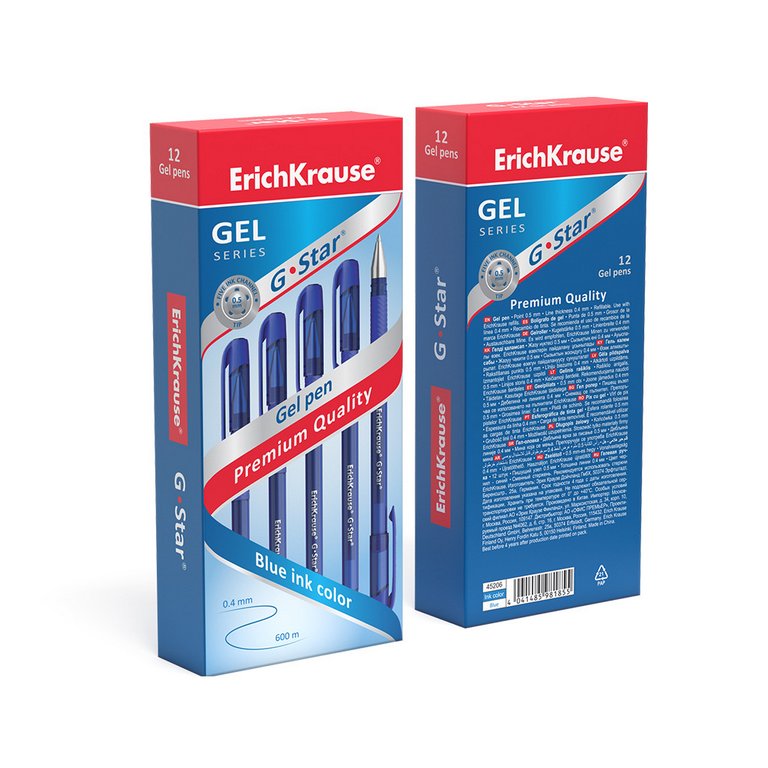 Ручка гелевая ErichKrause G-Star резин. упор 0,5мм синяя (стерж.130мм линия 0,4мм)