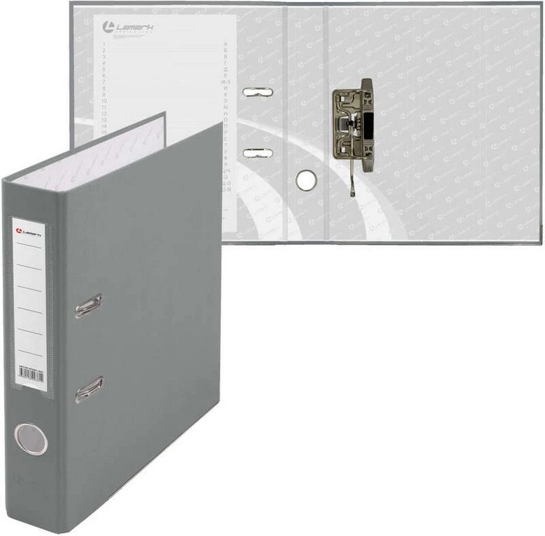 Папка-регистратор А4 50мм Lamark пл. карман на торце, метал. окантовка серая