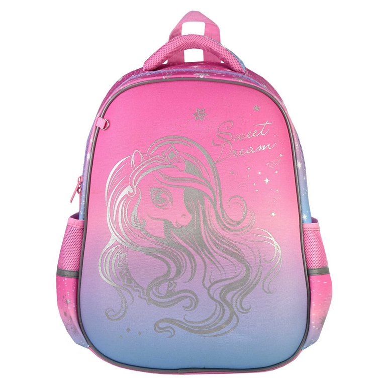 Рюкзак каркасный для девочки Феникс+ "ВОЛШЕБНЫЙ ПОНИ" 27,5*37,5*14,5 см, розовый/голубой