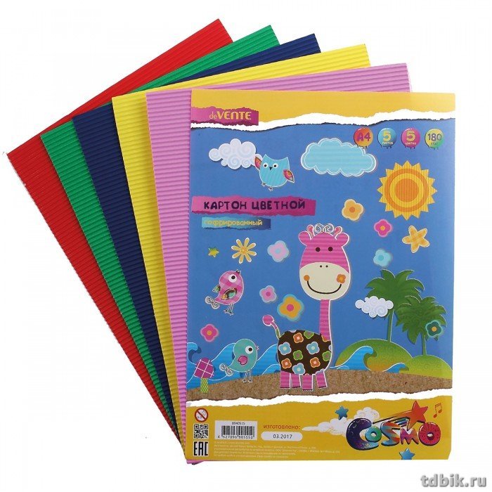 Набор цв. картона гофрированного А4 5 лист 5 цв. deVENTE 180 г/м