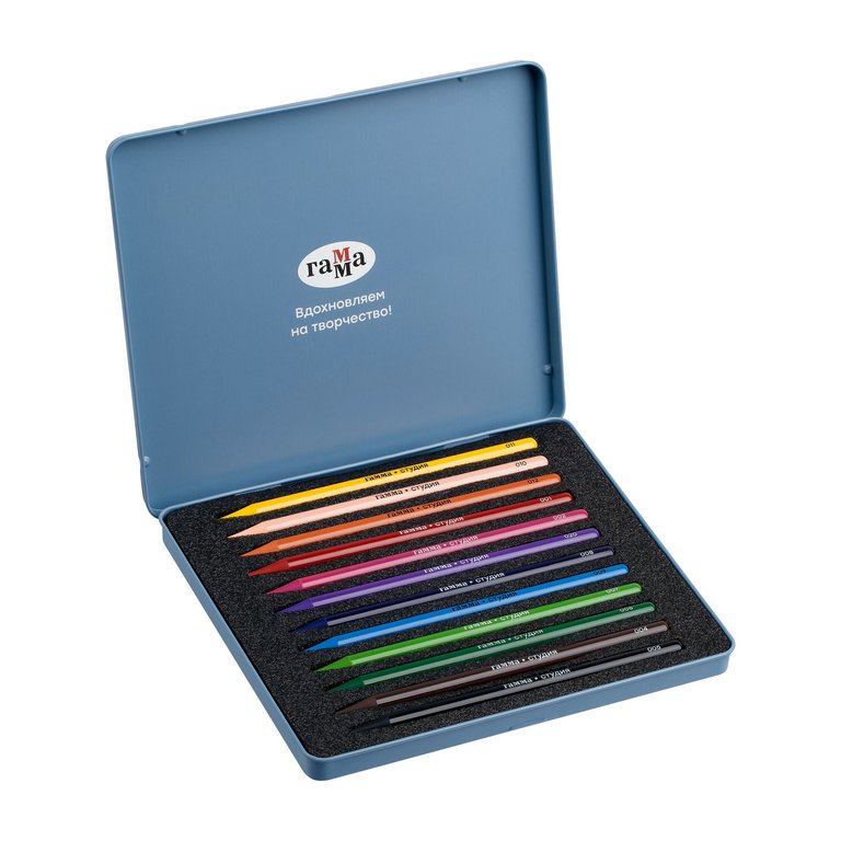 Набор карандашей  12 цв.  в металл. пенале, цельнографитные Гамма