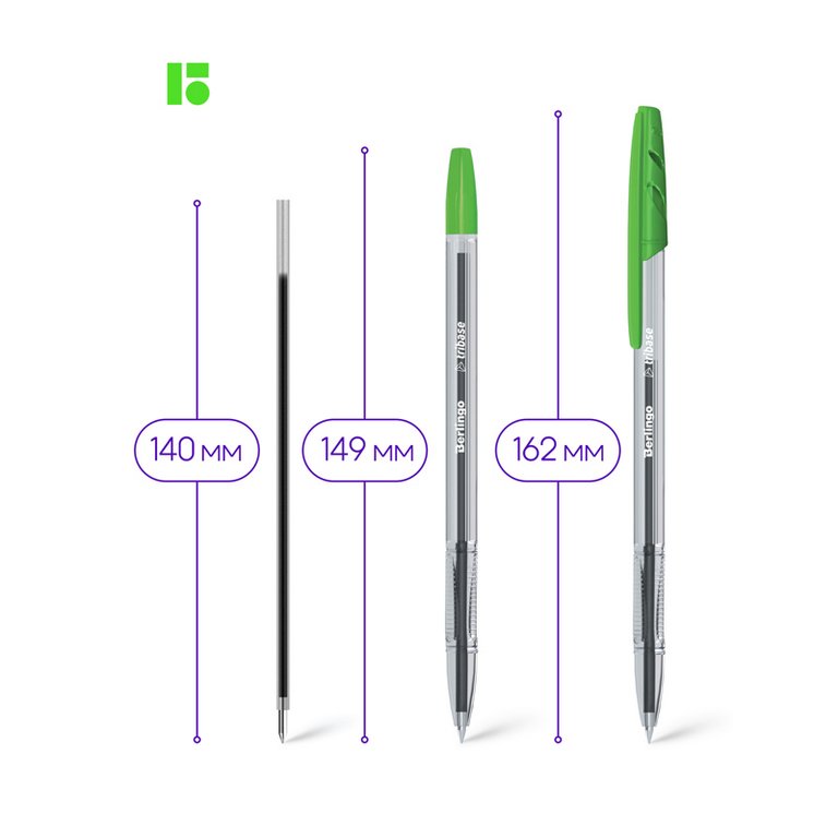 Ручка шариковая Berlingo "Tribase" 1 мм, зелёная (линия 0,8мм)