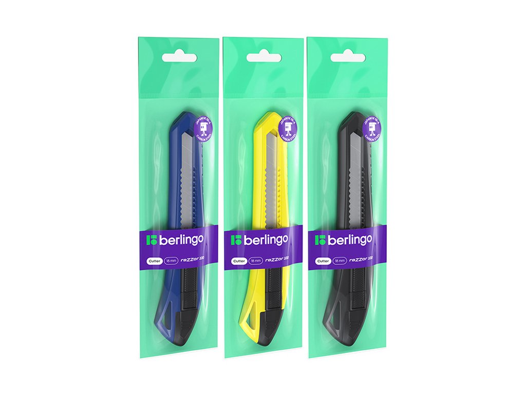 Нож канцеляр. шир. 1,8 см, пластик. Berlingo "Razzor 100"