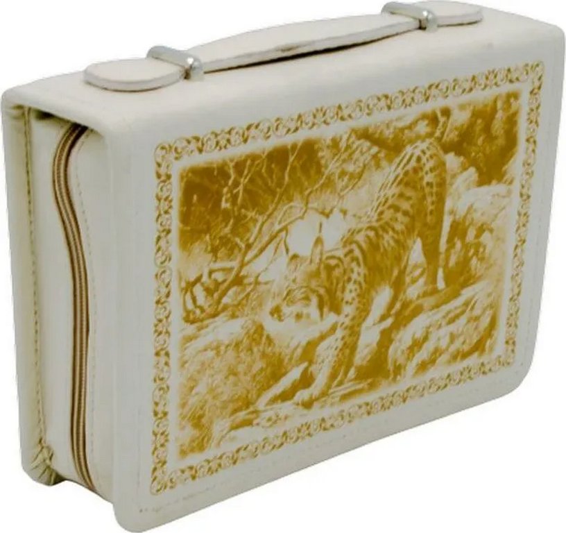 Несессер подарочный "Дипломат" футляр из кожи с худож. выжиганием, приборы на 3 персоны, бежевый