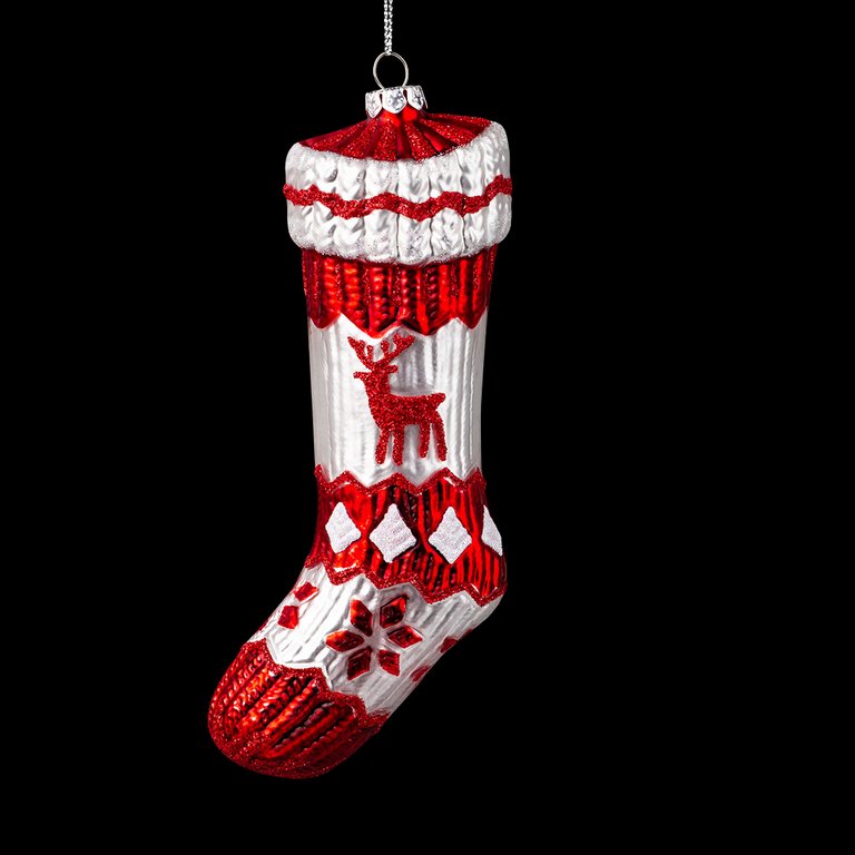 Украшение елочное из стекла "Носок- мотивы Карелии" 6х15х4 см