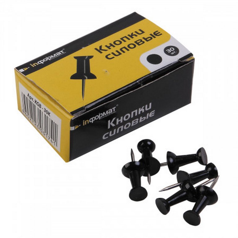 Кнопки-гвоздики канцелярские  30 шт/уп, черные inФормат