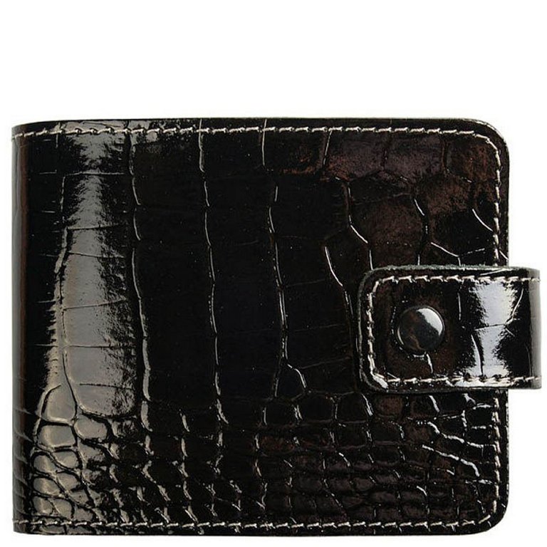 Портмоне Faetano "Геккон" малое, с хлястиком, нат. кожа, черный