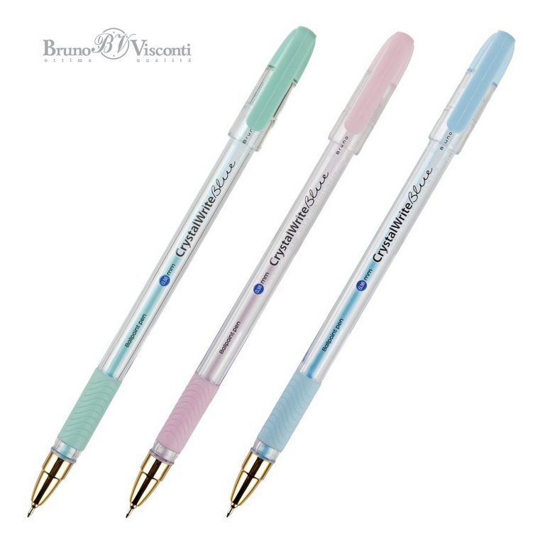 Ручка шариковая BV CrystalWrite "Zefir" резин.упор 0,38мм синяя (линия 0,36мм)
