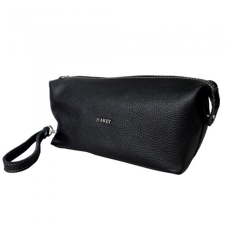 Косметичка Макей 25*12*10см, нат.кожа, черная/синяя