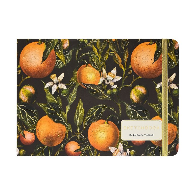Скетчбук 213*146 мм, 100л.,тв. обл. на ризинке, черный блок "Flora. Paradise oranges"