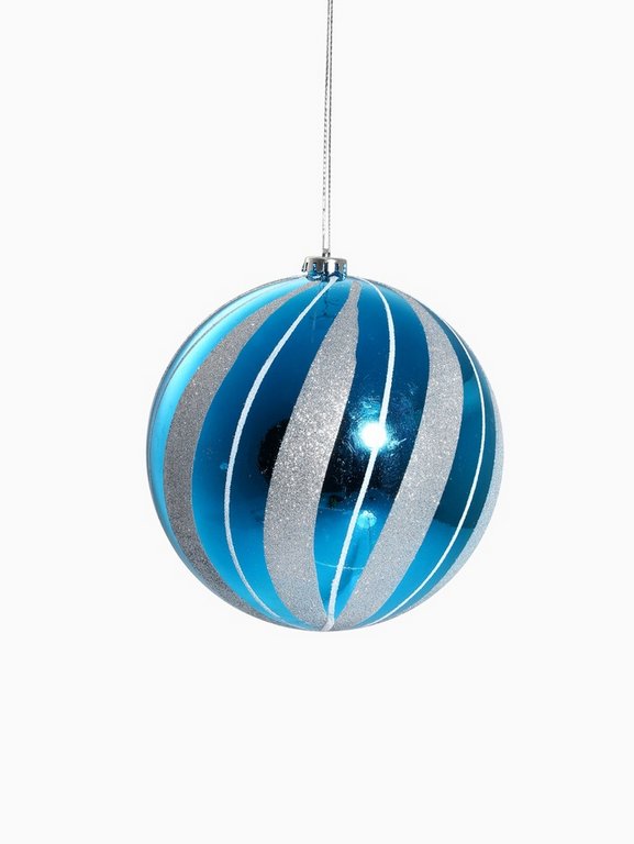 Елочный шар 200 мм, цвет серебристо-голубой "Полосы"