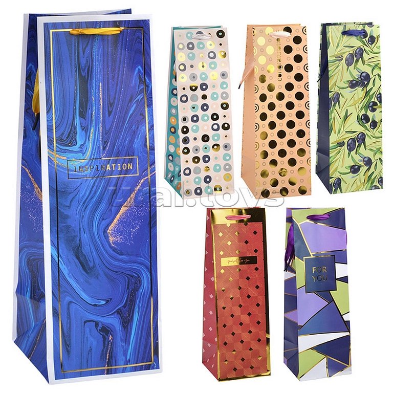 Пакет бумажный под бутылку 12х36см матовый (ассорти)