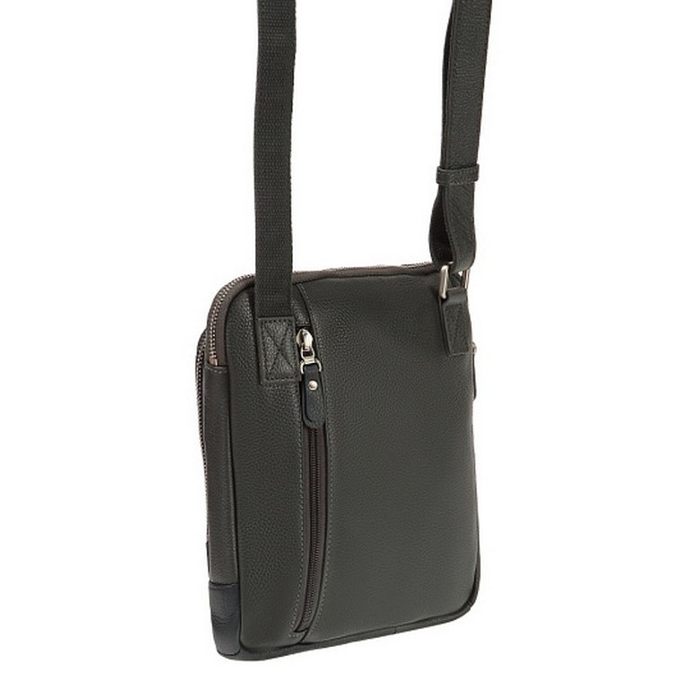 Сумка для документов женская Dr.Koffer 21x24x4см, нат. кожа, через плечо, сер/синяя