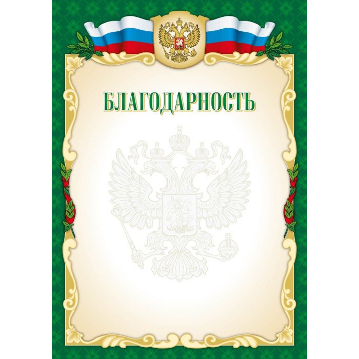 Благодарность  символика РФ 157г/м2