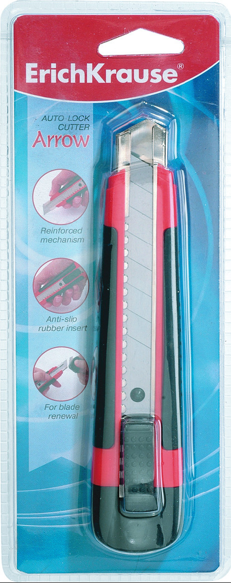 Нож канцеляр. шир. 1,8 см, метал. направ. 2 запас. лезвия рез. вставки Erich Krause Arrow auto-lock