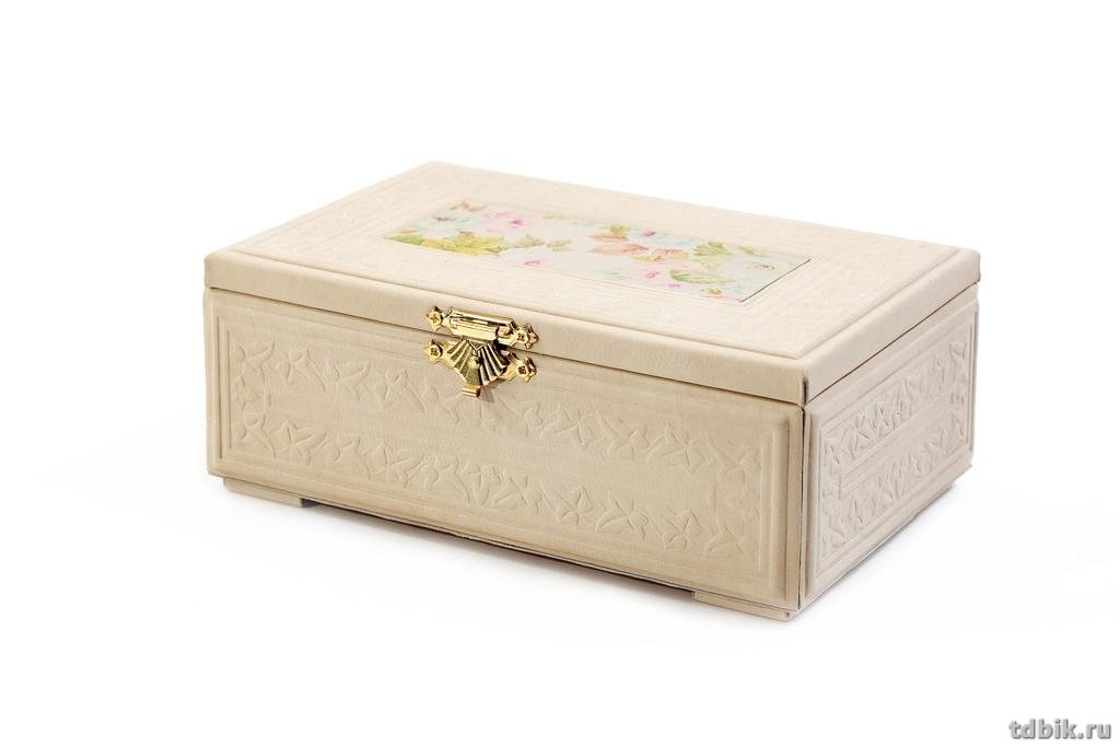 Шкатулка для украшений из натуральной кожи 175*115*65 "Макей" с худ.вставкой