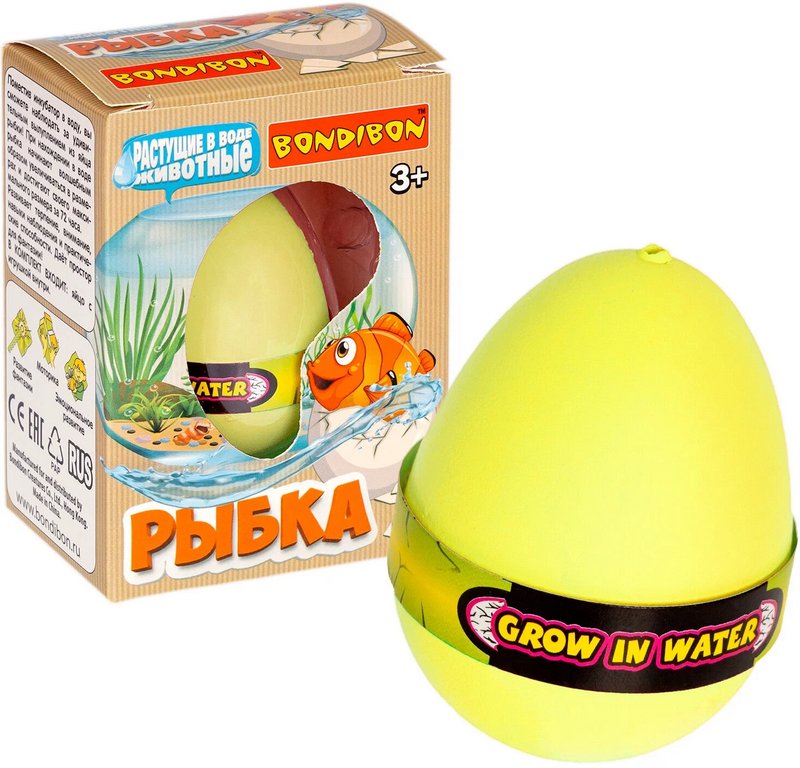 Игрушка растущая в воде "Яйцо" с фигуркой рыбки Bondibon