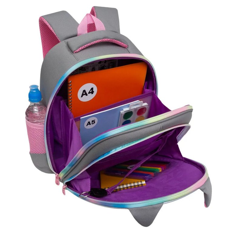 Рюкзак каркасный для девочки Grizzly 28*36*20 см., серый