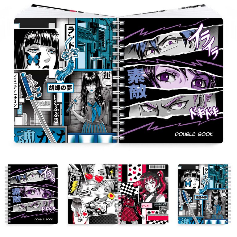 Тетрадь двойная  96 лист кл./лин. А5 на гребне "Double book" АНИМЕ